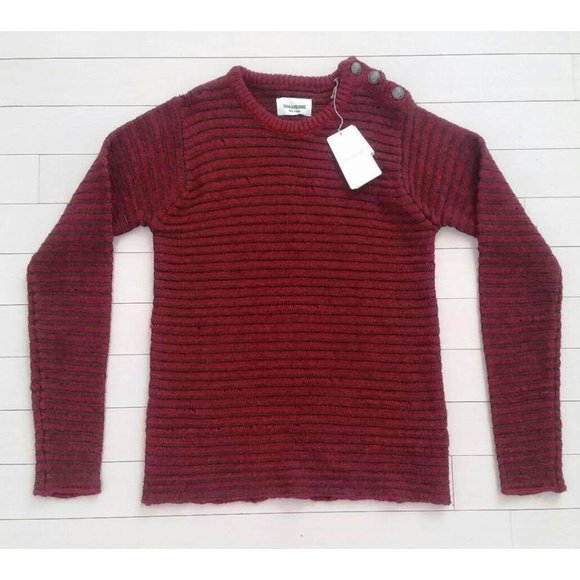 $370 ZADIG VOLTAIRE Jeremy Raye DESTROYED Sweater PRUNE Pullover ITALY ( S ) - Picture 4 of 8